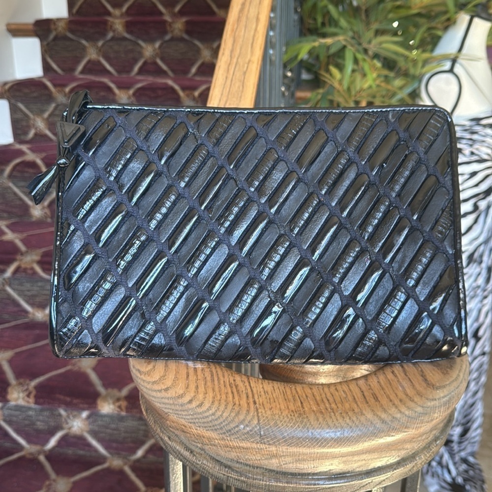 VALERIE BARAD ladies, black patent, leather clutch preowned good condition - Picture 15 of 15